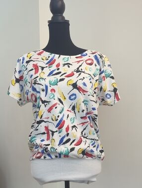 Vintage Multicolor Abstract Brushstroke Scoop Neck Top - White Base